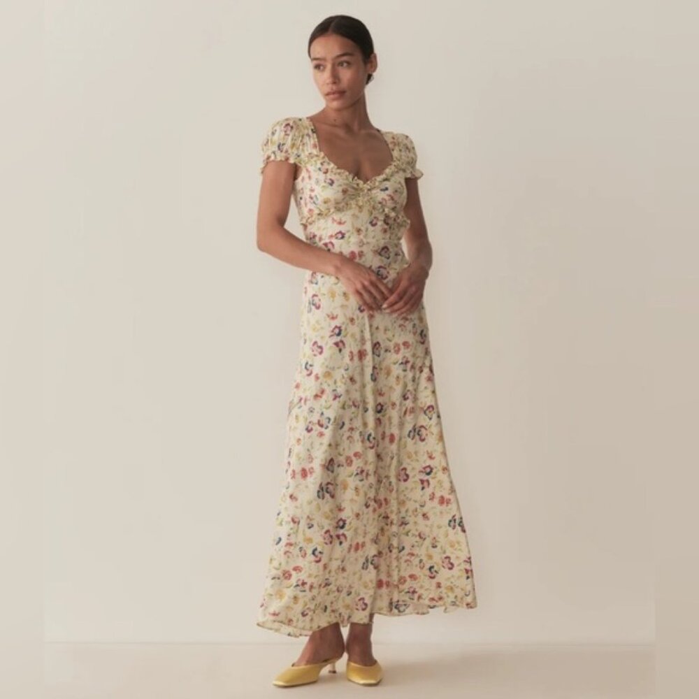 NEW DOEN Valerine SIlk Blend Dress Windswept Blooms Cream Floral | US XS - Picture 3 of 16